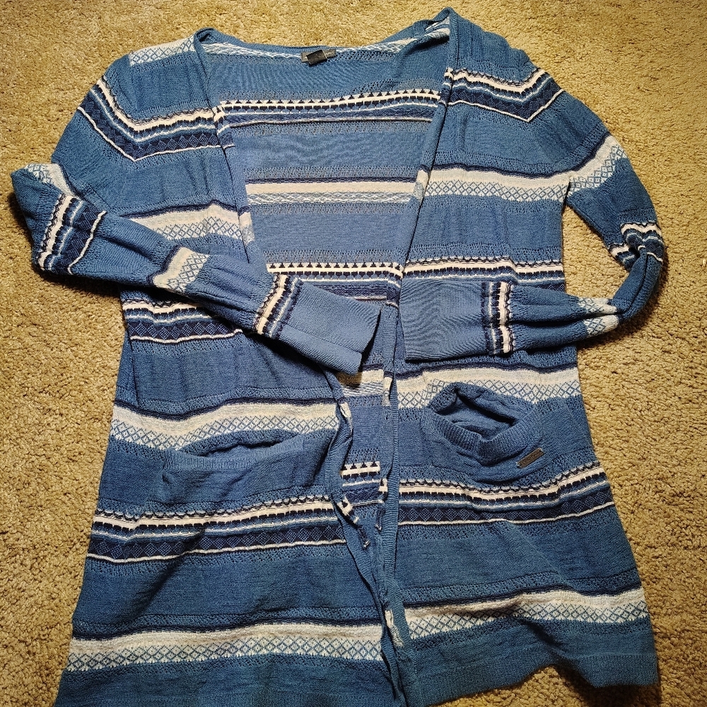 Eddie Bauer women's L blue 100% cotton lightweight cardigan